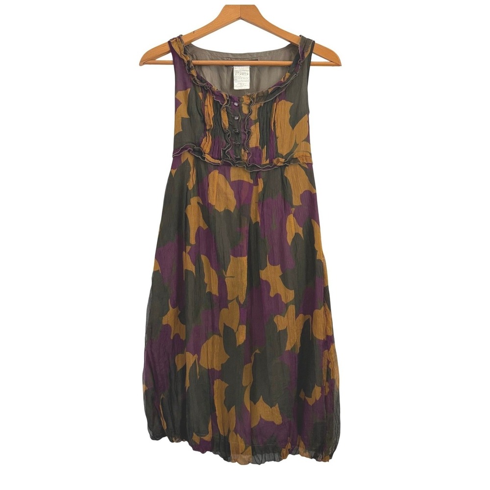Weekend Max Mara Silk Abstract Floral Ruffle Empire Waist Dress Purple Size 4
